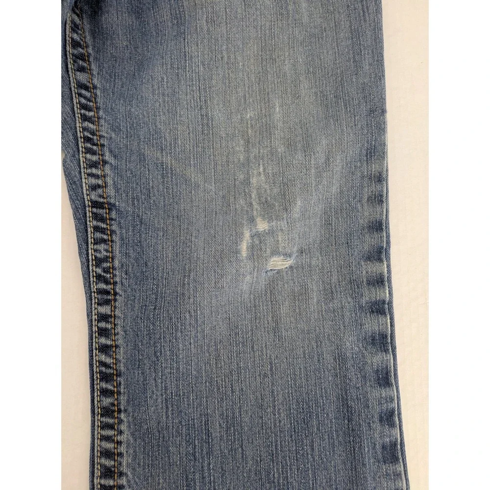 Ariat FR M4 Low Rise Boot Cut Jeans Mens 35x32 Blue Distressed Thrashed Workwear